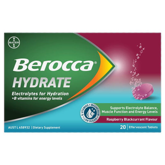 Berocca Hydrate Raspberry Blackcurrant Effervescent Tablets - 20 Pack