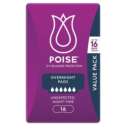 Poise Overnight Bladder Leak Pads – 16 Pads, 3-in-1 Protection – view 2