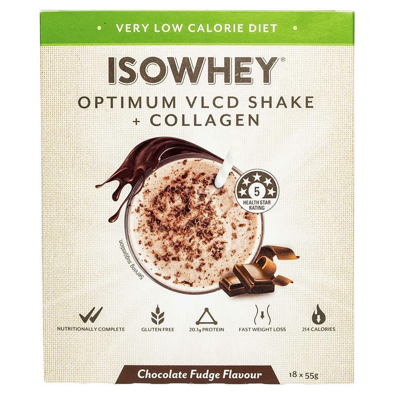 IsoWhey Optimum VLCD Shake + Collagen Chocolate Fudge 18 x 55g - Effective Weight Loss Solution