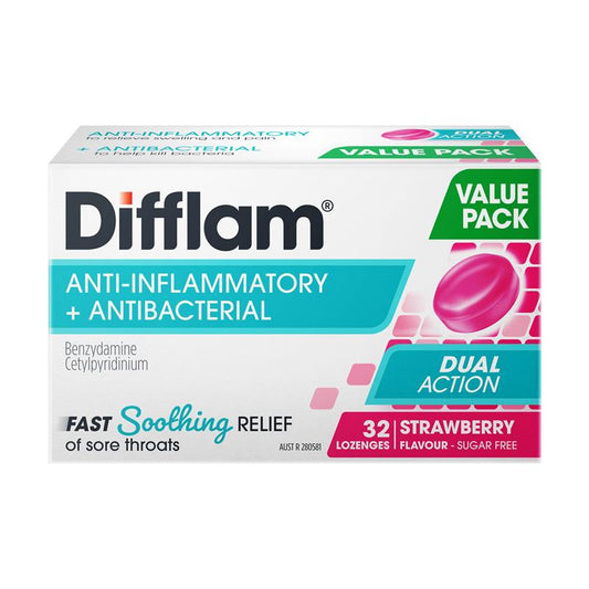 Difflam Dual Action Strawberry 32 Lozenges - Soothing Sore Throat Relief – view 2 - Auzzistore