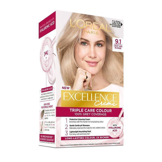 L'Oreal Excellence Creme 9.1 Light Ash Blonde Hair Colour - 1 Unit - Auzzi Store