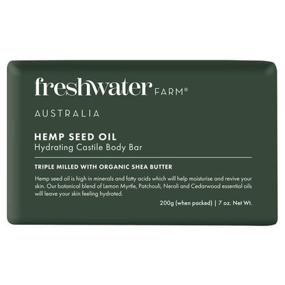 Freshwater Farm Hemp Body Bar 200g – Hydrating Olive & Shea Butter, Triple-Milled