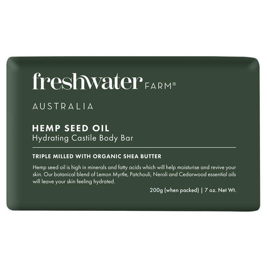 Freshwater Farm Hemp Body Bar 200g – Hydrating Olive & Shea Butter, Triple-Milled