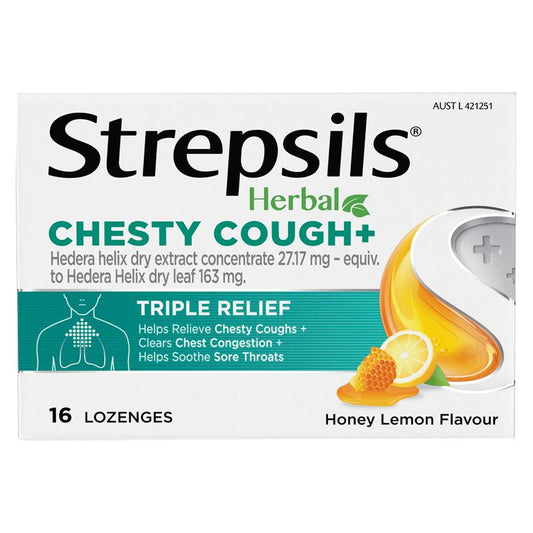 Strepsils Herbal Chesty Cough+ Lozenges Honey Lemon 16 Pack - Triple Relief Formula – view 2