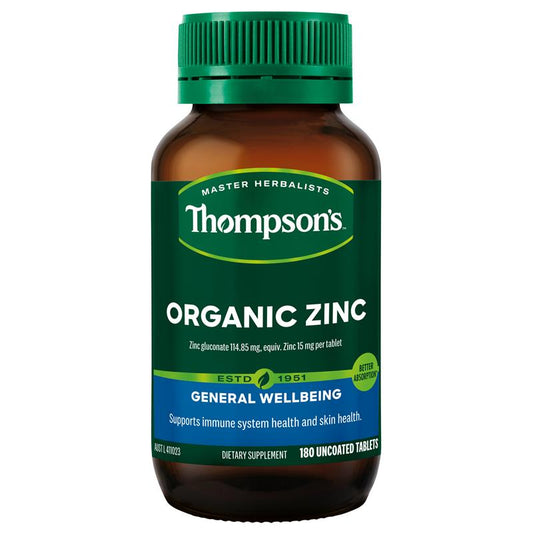 Thompson's Organic Zinc Supplement 180 Tablets – Immune & Skin Support
