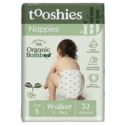 Tooshies Eco Nappies with Organic Bamboo Size 5 Walker (13-18kg) - 32 Pack