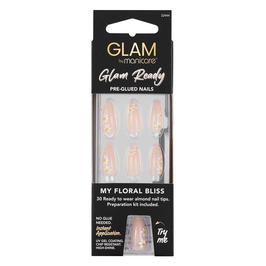 Glam By Manicare Glam Ready Pre-Glued Nails - My Floral Bliss (30 Pieces) - Auzzistore