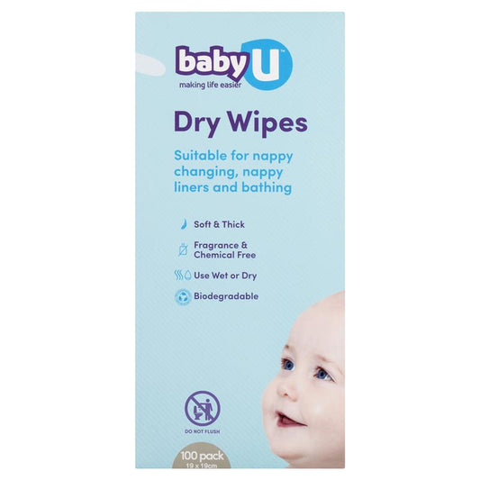 babyU Dry Wipes 100 Pack - Fragrance & Chemical Free-Auzzi Store