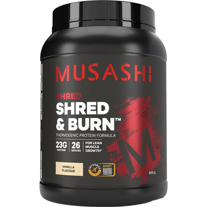 Musashi Shred And Burn Thermogenic Protein Formula - Vanilla 900g - Auzzi Store