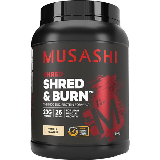 Musashi Shred And Burn Thermogenic Protein Formula - Vanilla 900g - Auzzi Store