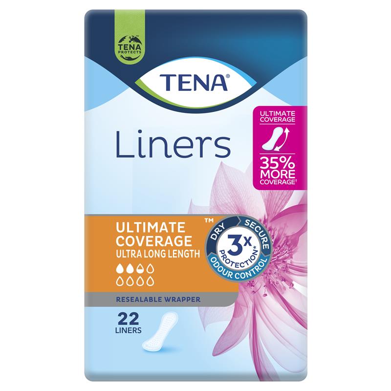 TENA Ultra Long Liners 22 Liners- Odor Control & High Absorbency for Active Use