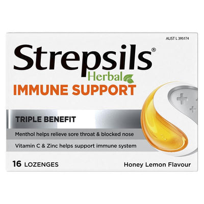 Strepsils Herbal Immune Support Lozenges with Honey & Lemon 16 Pack