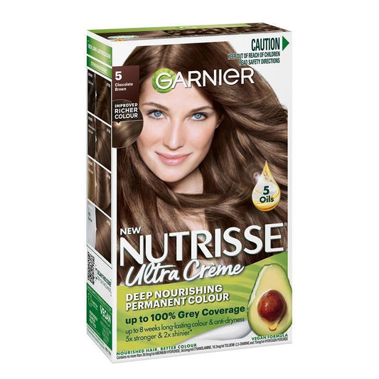 Garnier Nutrisse Permanent Hair Colour - 5 Chocolate Brown (Enriched with 4 Natural Oils)-Auzzi Store