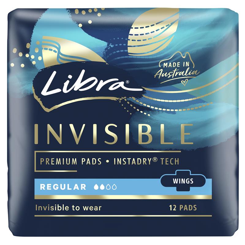 Libra Invisible Body Fit Pads with Wings – Regular Absorbency, 12 Pads