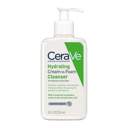 CeraVe Hydrating Cream To Foam Cleanser 236ml - Gentle Foaming Cleanser for Dry Skin
