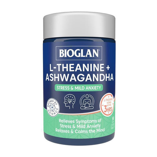 Bioglan L-Theanine + Ashwagandha 50 Capsules - Stress Relief & Mind Relaxation