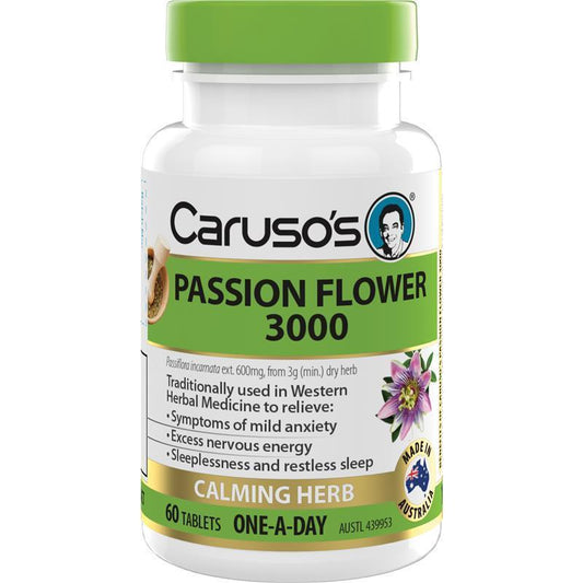 Caruso's Passion Flower 3000mg (Passiflora incarnata) – 60 Tablets for Anxiety & Sleep