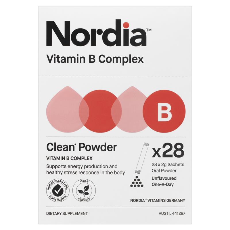 Nordia Vitamin B Complex Unflavoured Powder - 28 Sachets for Energy Support