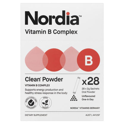 Nordia Vitamin B Complex Unflavoured Powder - 28 Sachets for Energy Support