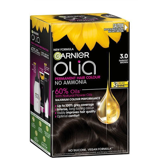 Garnier Olia 3.0 Darkest Brown Permanent Hair Colour - Ammonia-Free with 60% Oils