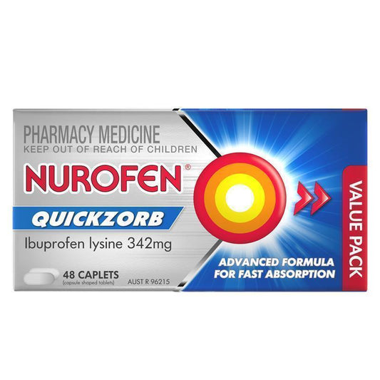 Nurofen Quickzorb Pain Relief Caplets 48 Pack - Fast-Acting Ibuprofen Lysine 342mg - Auzzi Store