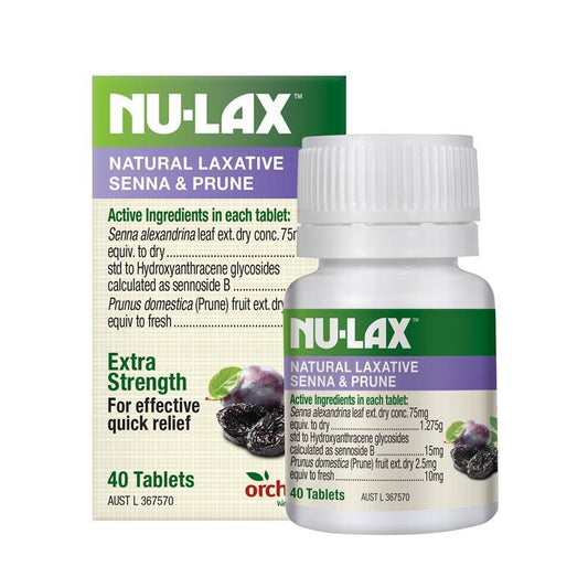 NU-LAX Natural Laxative Tablets with Senna and Prunes - 40 Tablets-Auzzi Store