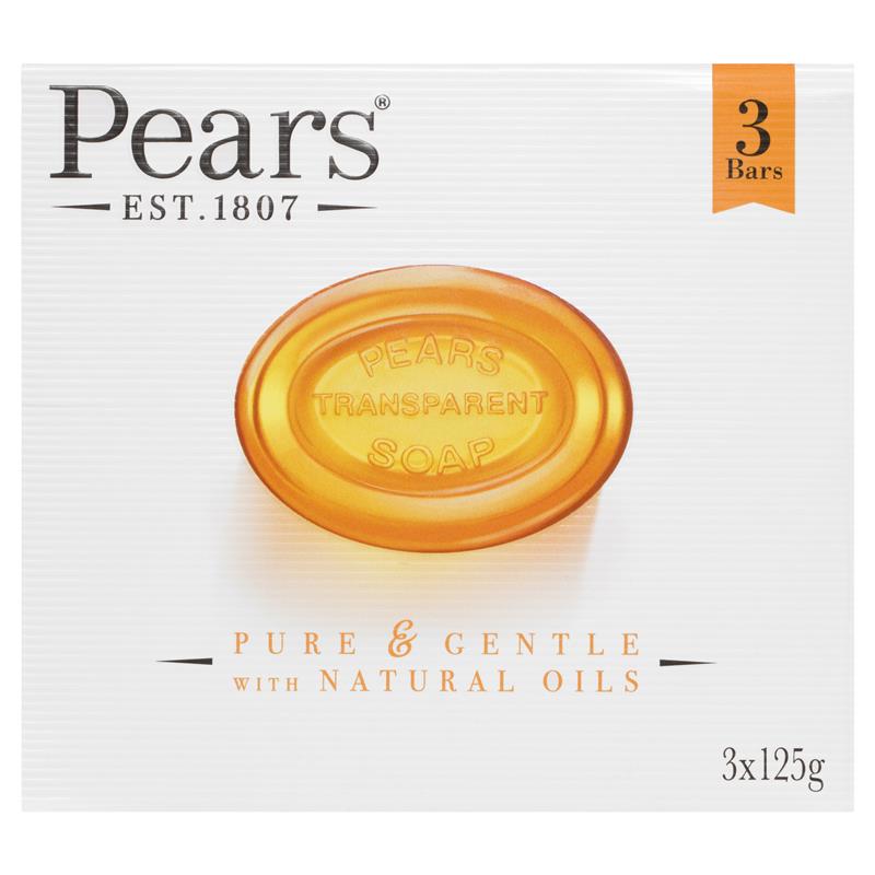 Pears Pure & Gentle Transparent Soap 3x125g – Natural Oils & 100% Glycerine
