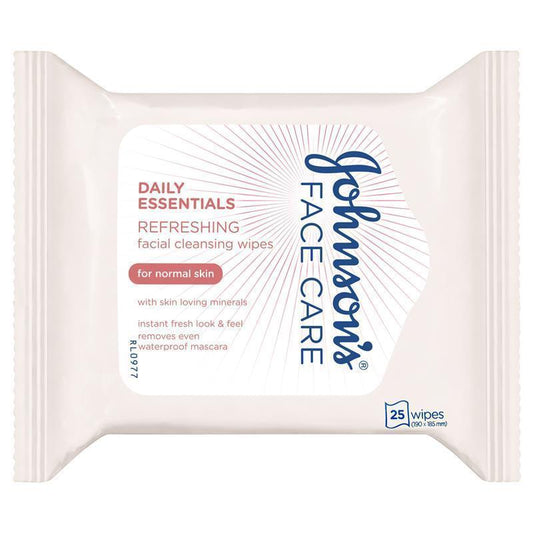 Johnson's Face Care Refreshing Facial Cleansing Wipes 25 Pack - Gentle Makeup Remover - Auzzistore