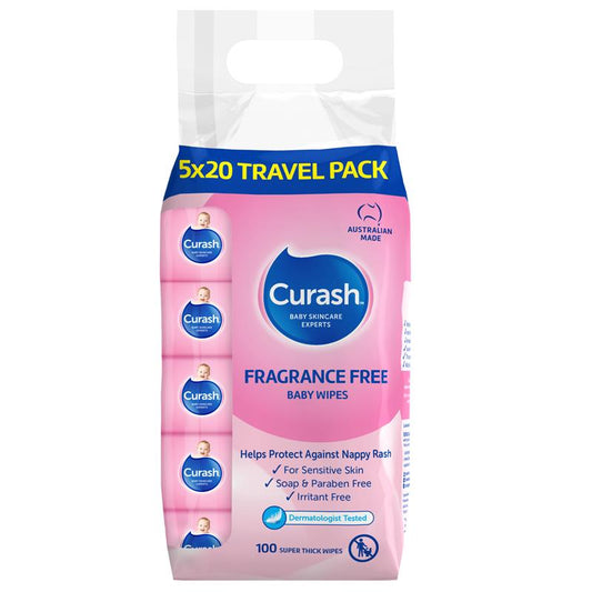 Curash Babycare Fragrance-Free Wipes - 5 Packs of 20-Auzzi Store