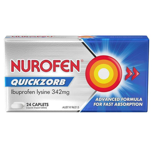 Nurofen Quickzorb Pain Relief Caplets 24 Pack - Fast-Acting Ibuprofen Lysine 342mg - Auzzi Store