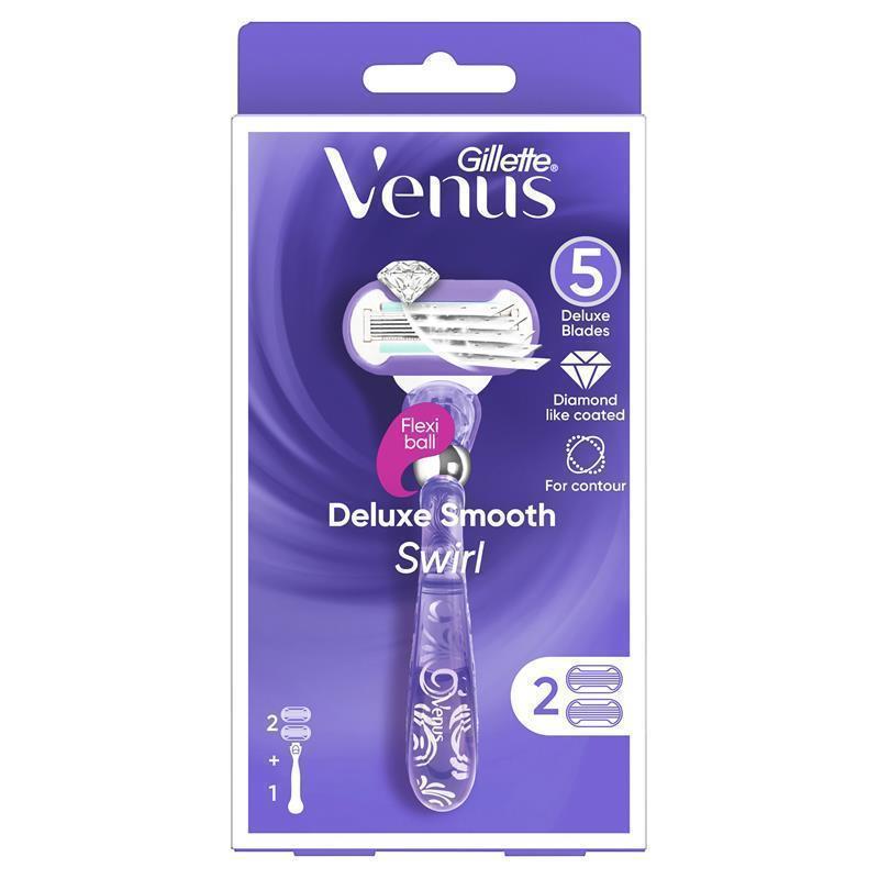 Gillette Venus Deluxe Smooth Swirl Razor + 2 Blade Refills - Women's S ...