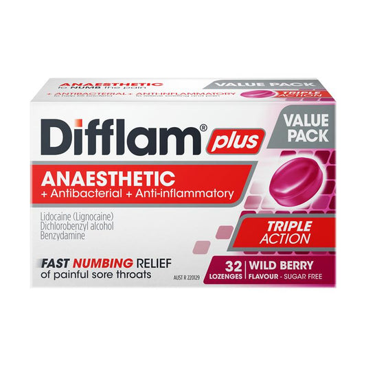 Difflam Plus Anaesthetic Sugar Free Wild Berry 32 Lozenges – view 2