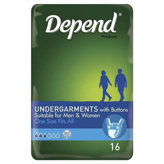 Depend Undergarments with Buttons One Size 16 Pack - Comfort and Convenience-Auzzi Store