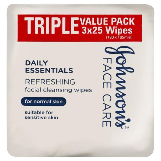 Johnson's Face Care Refreshing Facial Cleansing Wipes 3 x 25 Pack - For Normal Skin-Auzzi Store