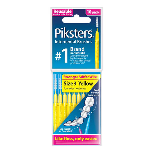 Piksters Interdental Brushes Size 3 Yellow - 10 Pack for Effective Cleaning - Auzzistore