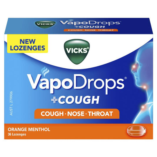 Vicks VapoDrops + Cough Orange Menthol Lozenges - 36 Count-Auzzi Store