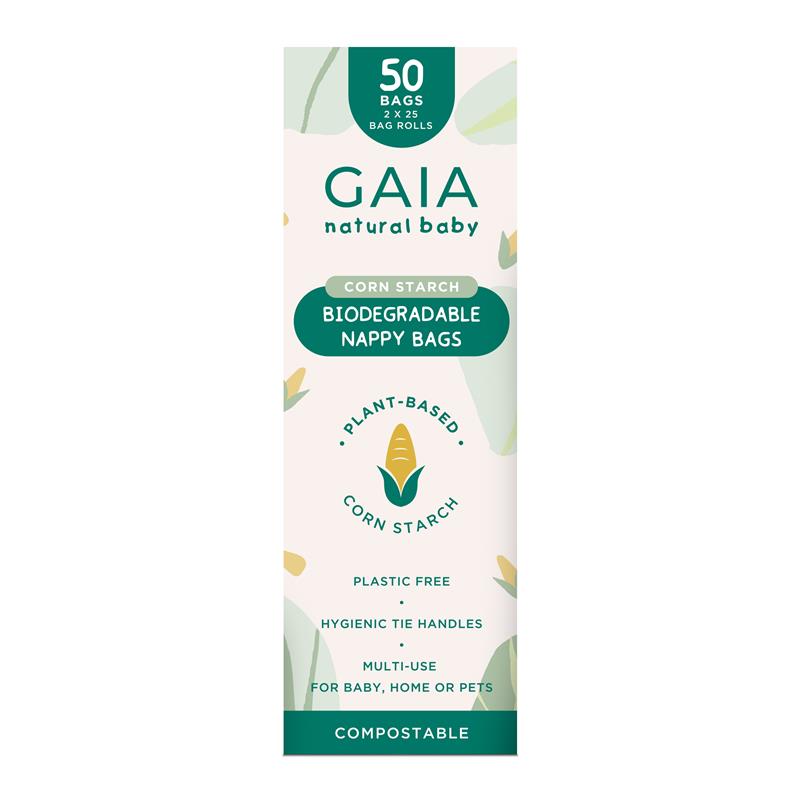 Gaia Natural Baby Biodegradable Nappy Bags 50 Pack - Eco-Friendly & Compostable