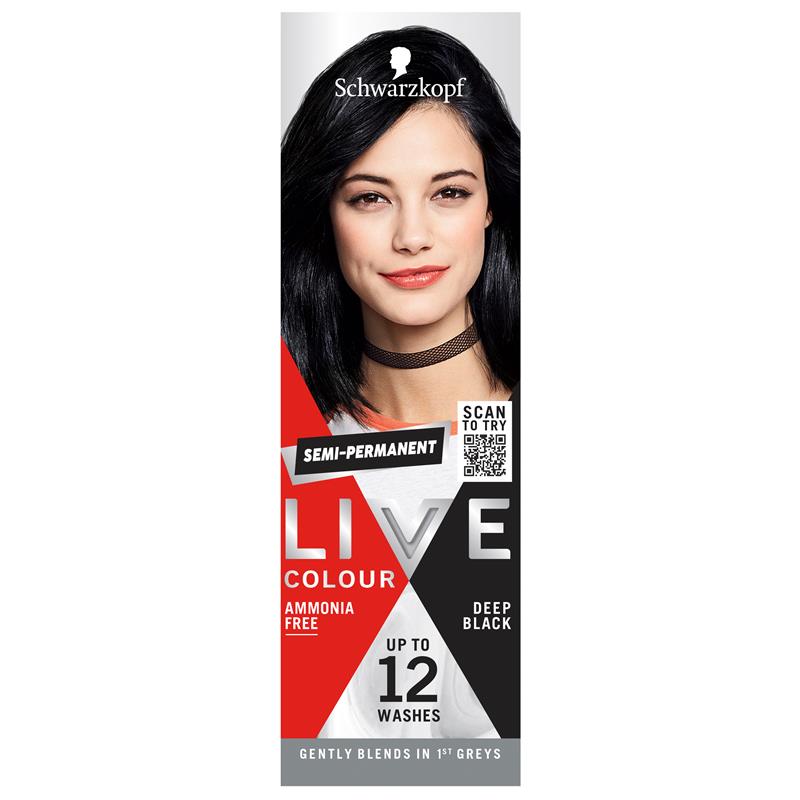 Schwarzkopf LIVE Colour Deep Black - Semi-Permanent Hair Color, 75ml