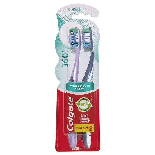 Colgate 360 Whole Mouth Clean Medium Toothbrush Twin Pack-Auzzi Store