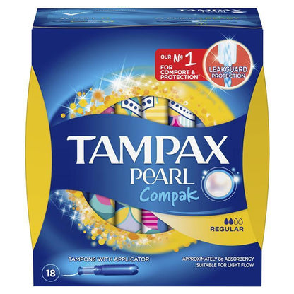 Tampax Pearl Compak Tampons, Medium Flow, 18 Pack with Applicators