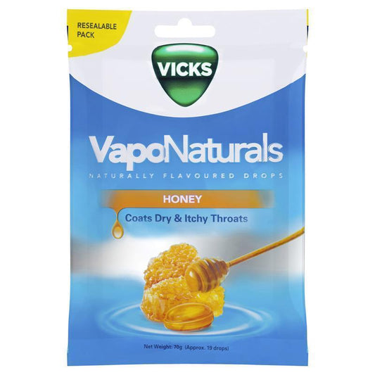 Vicks VapoNaturals Honey Throat Lozenges 19 Drops in Resealable Bag-Auzzi Store
