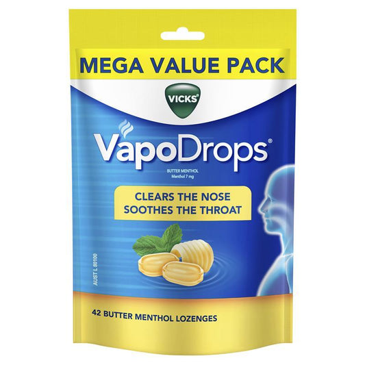 Vicks VapoDrops Butter Menthol 42 Lozenges - Soothing Relief for Cough and Cold - Auzzi Store