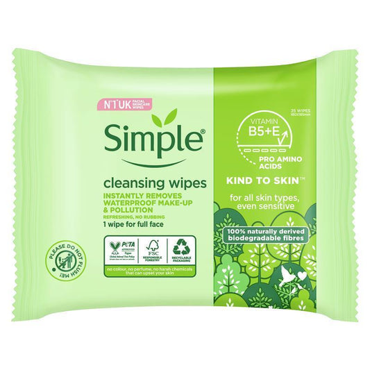Simple Biodegradable Cleansing Wipes (25 Pack)