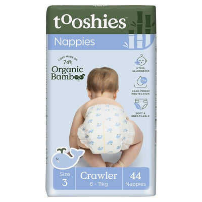 Tooshies Eco Nappies with Organic Bamboo Size 3 Crawler 6-11kg, 44 Pack - Perfect for Active Babies