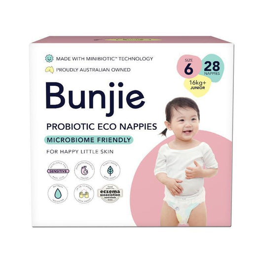 Bunjie Probiotic Eco Nappies Size 6, 16kg+, 28 Pack - Eco-Friendly Comfort