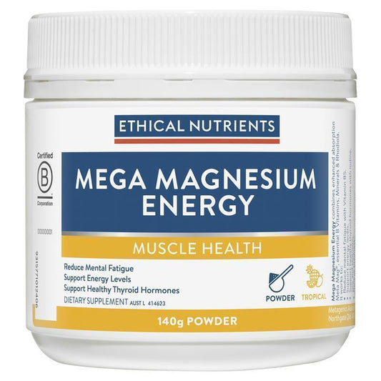 Ethical Nutrients Mega Magnesium Energy Powder 140g, B Vitamins, Rhodiola