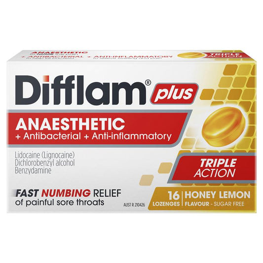 Difflam Plus Anaesthetic Sugar Free Honey And Lemon 16 Lozenges-Auzzi Store