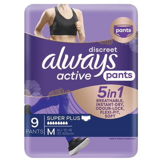 Always Discreet Active Incontinence Pants, Medium, 9 Pants