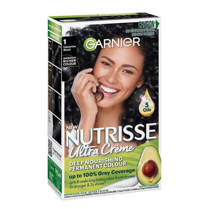 Garnier Nutrisse Permanent Hair Colour - 1 Liquorice Black (Enriched with 4 Natural Oils)-Auzzi Store