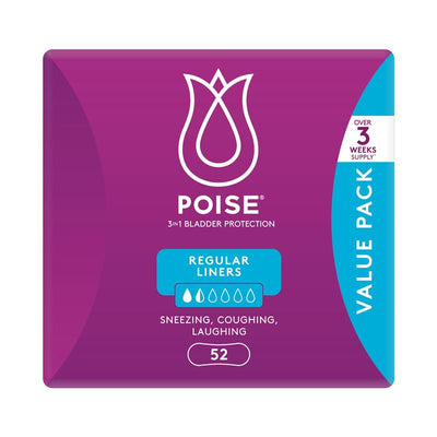 Poise Regular Bladder Leak Liners 52-Pads – 3-in-1 Protection